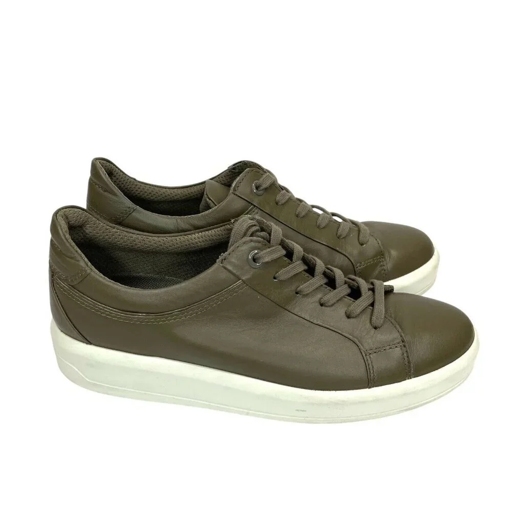 ECCO Soft 9 II Sneakers Leather Tarmac Olive Green SZ 39 EU 8-8.5 US
